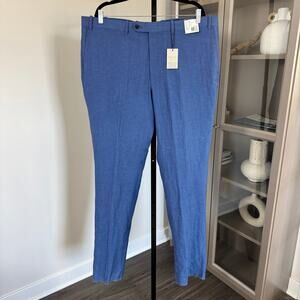 Peter Millar Harker Flat Front Medium Blue Wool Linen Dress Pants 42 NEW Trouser